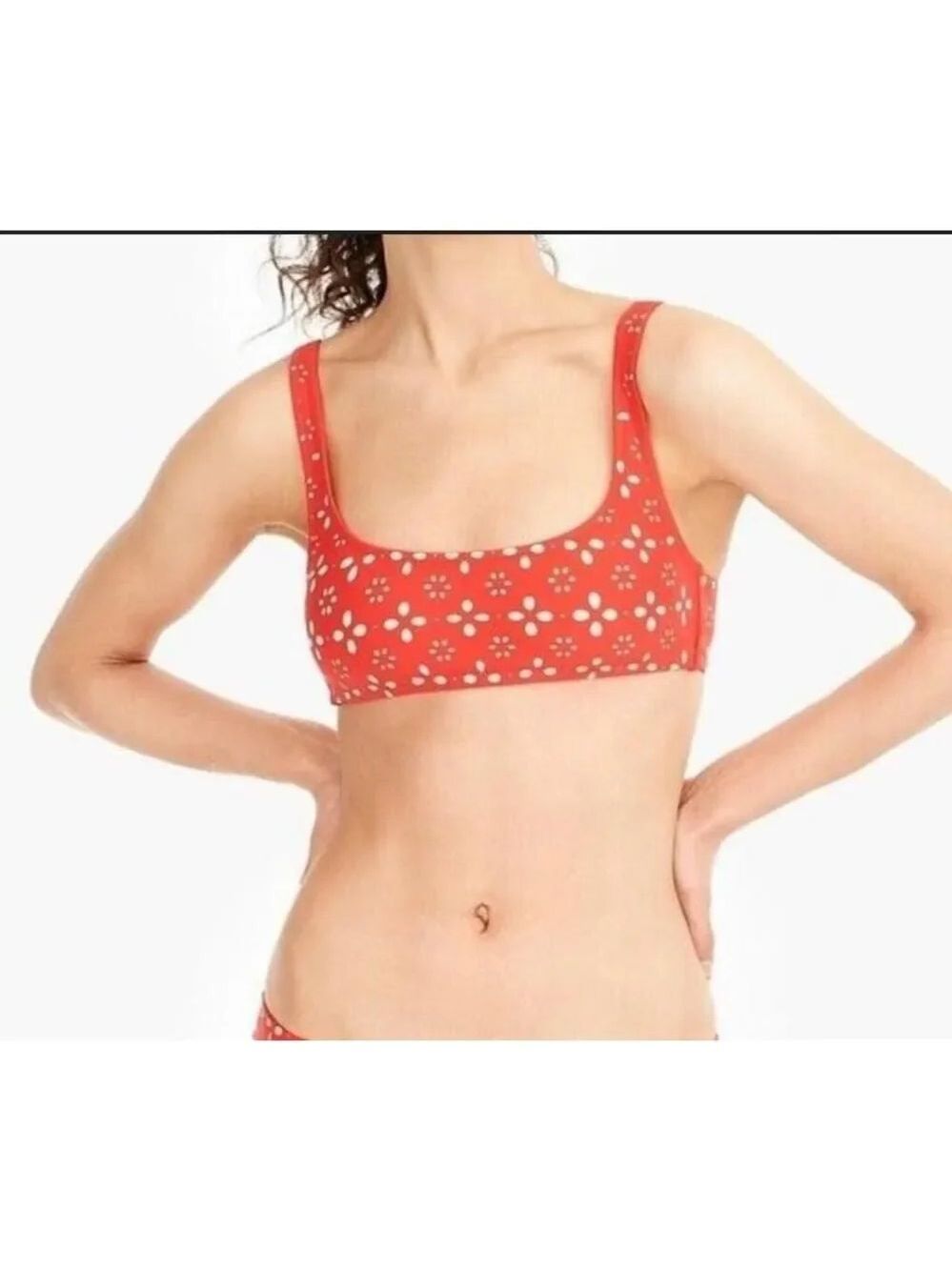 J.Crew Red Laser Cut Floral Swimsuit Top Size L